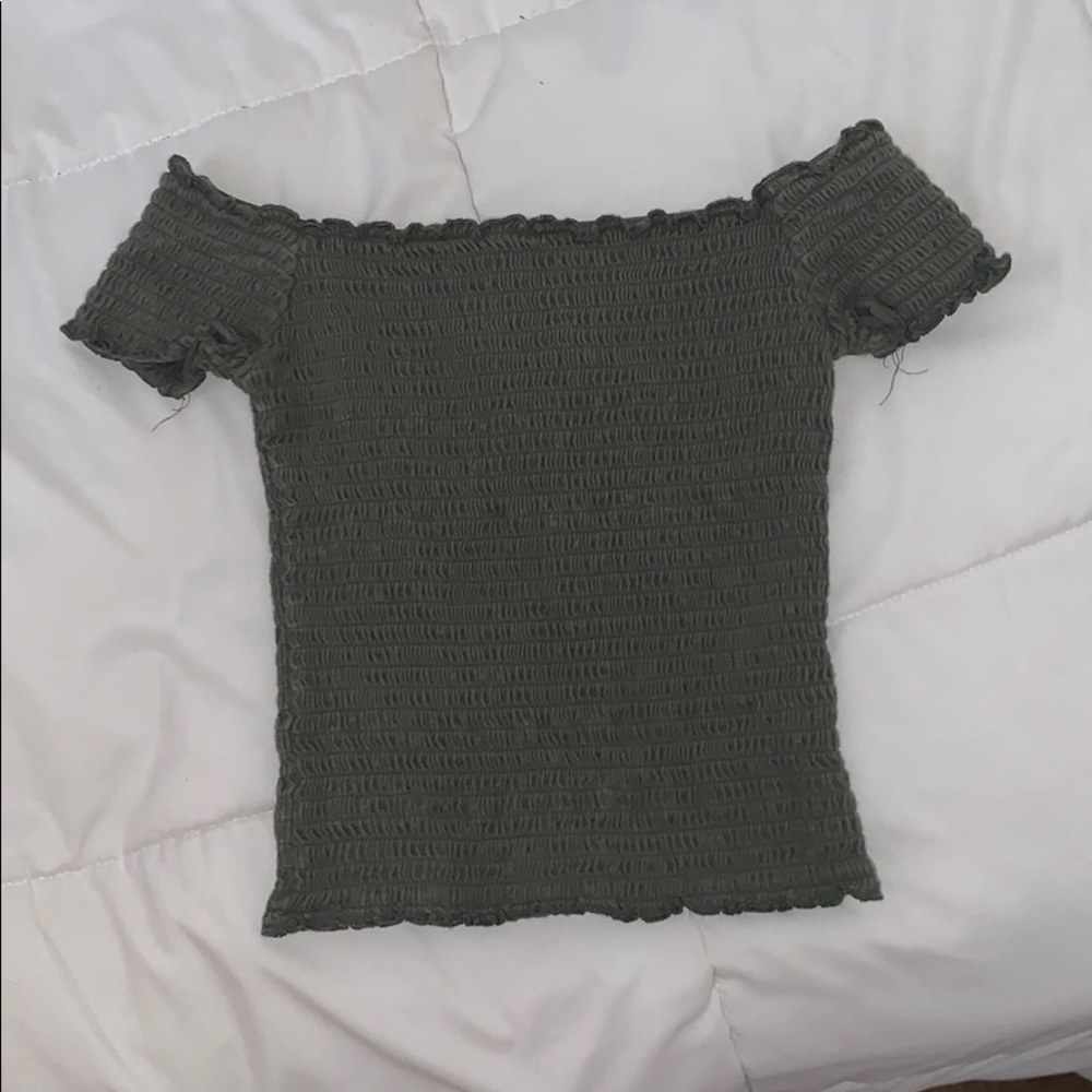 Off the shoulder green ruffled top